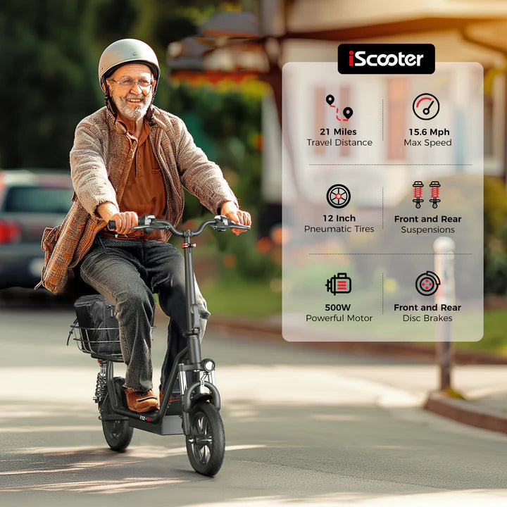 iScooter i12 500W Electric Scooter With Seat & Carry Basket